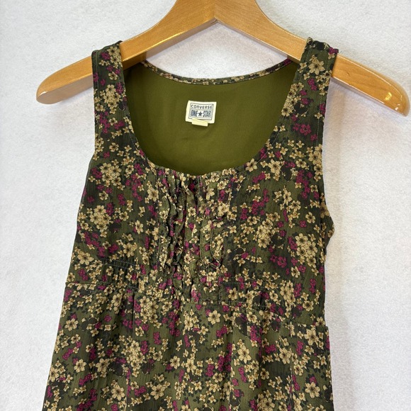 Converse One Star Womens Small Green Floral Dress Sleeveless Summer Dress 90's - Picture 2 of 6